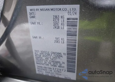 2024 Nissan Altima S Fwd from USA, damaged, VIN 1N4BL4BV3RN372972